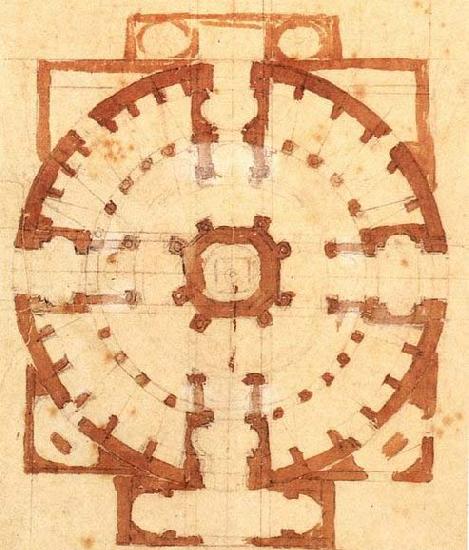 Michelangelo Buonarroti Plan for a Church oil painting image